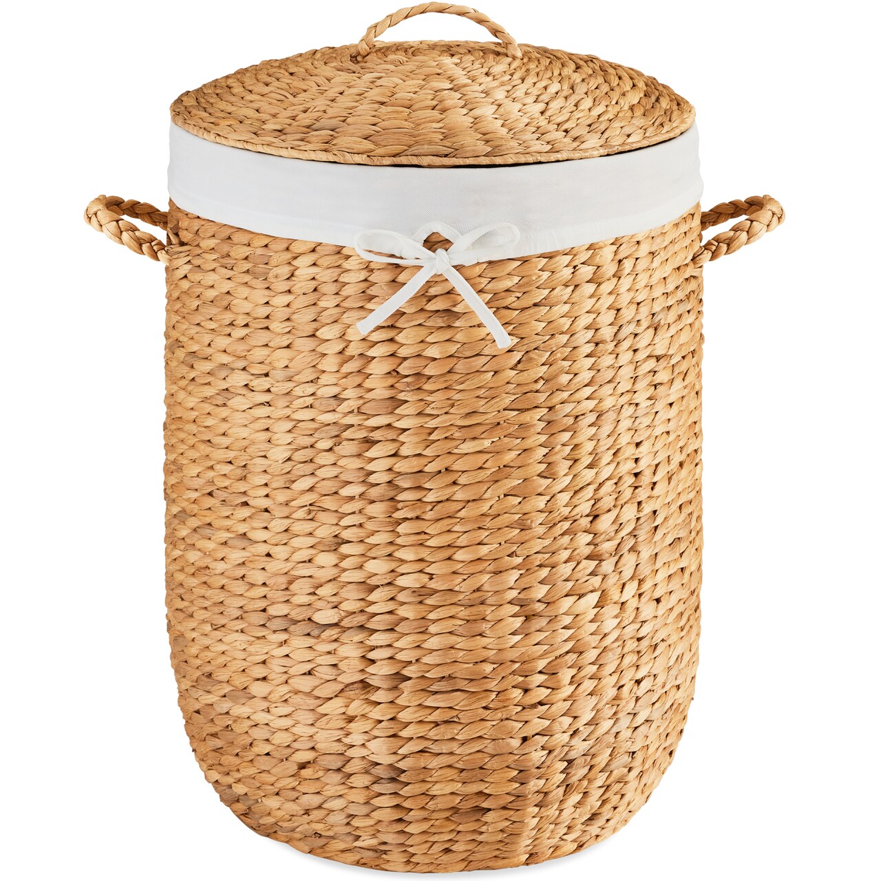 Best Choice Products Round Laundry Hamper w/ Lid, Handwoven Laundry Basket w/ Handles & Removable Liner